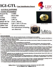 3.68/CT Natural Yellow Sapphire with Govt Lab Certificate-(YELSA9V)